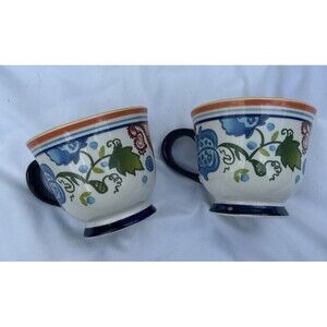 2 Carnigan Fields Threshold Colorful Floral Footed Coffee Tea Stoneware Mugs